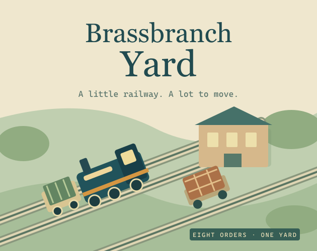 Brassbranch Yard cover illustrating a freight engine, wagons and a railway depot