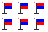 Six small flag frames with red and blue sections on transparent backgrounds.