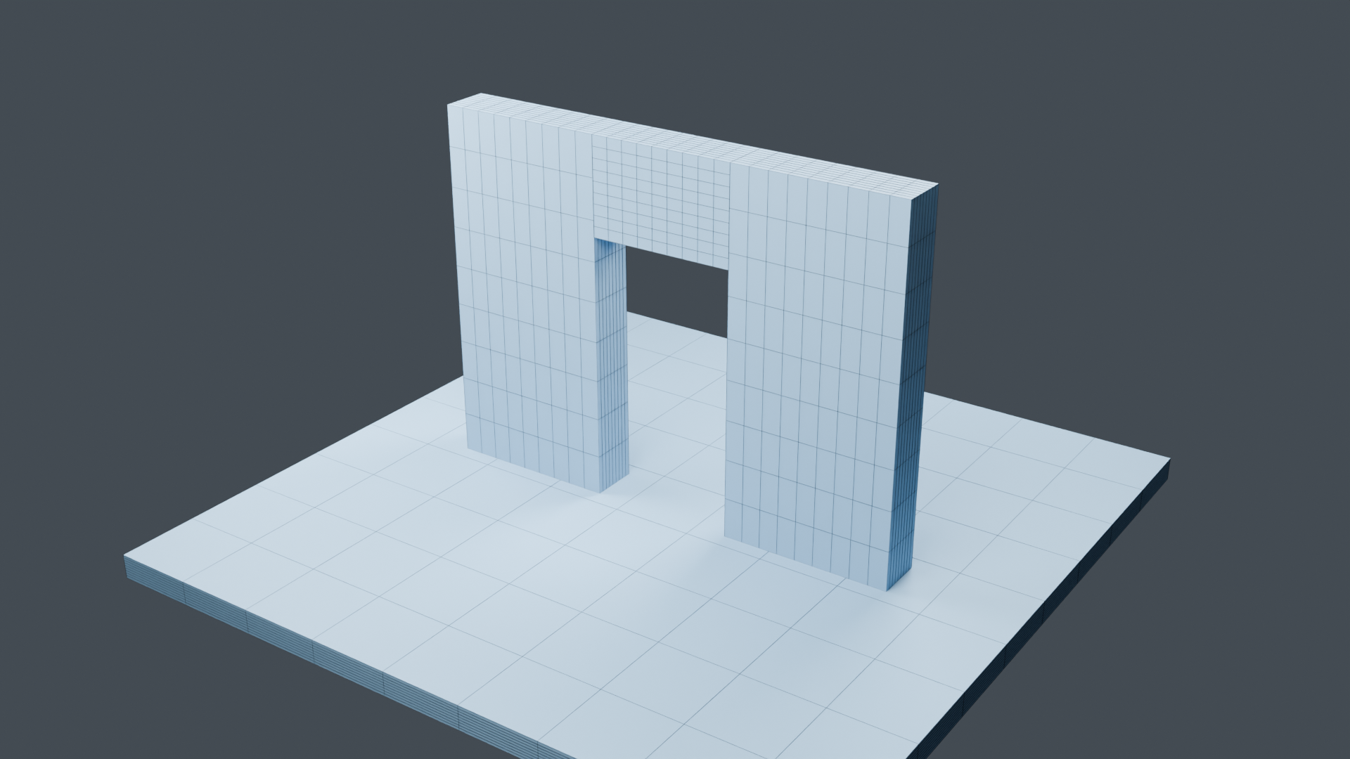 Original doorway and floor meshes with a dense topology overlay